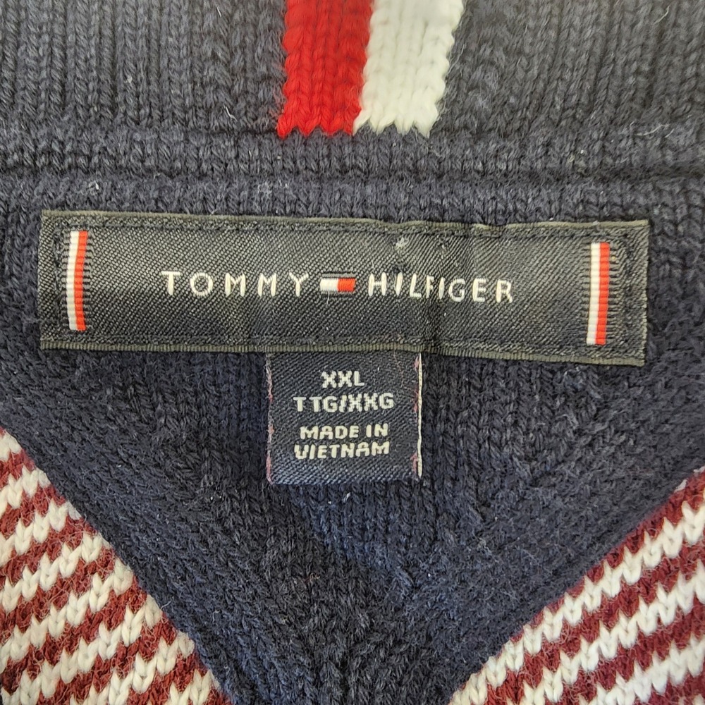 Tommy Hilfiger Men's Plaid V Neck Sweater XXL Red White Blue Long Sleeve - Picture 6 of 6